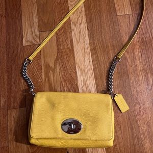 Coach Purse Small Crosstown Crossbody Bag in Yellow With Chain Detail & Turnlock